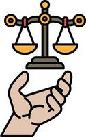 A hand holding a scale with the word justice on it vector