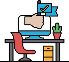 A hand holding a flag on a computer monitor vector
