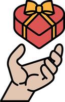 A hand holding a red box with a yellow bow vector