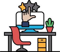 A computer monitor with a hand pointing to a star and a star vector