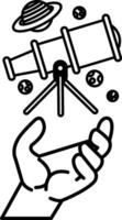 hand holding a telescope and a tripod vector
