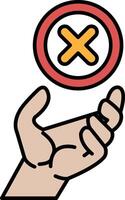 A hand holding an X with a red circle around it vector