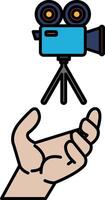 A hand is holding a camera with a tripod vector