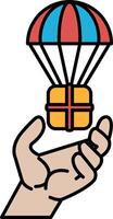 A hand holding a box with a parachute on top vector
