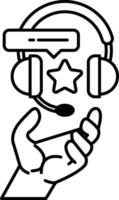 hand holding a headset with a star and a speech bubble vector