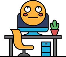 A cartoon face is staring at a computer monitor vector