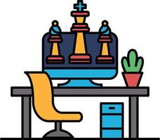 A computer monitor with three chess pieces on it vector