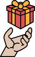 A hand is holding a red and yellow box vector