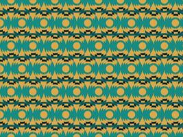 Seamless geometric pattern with bold circular shapes in teal and ochre, forming a dynamic retro-inspired textile or wallpaper design vector