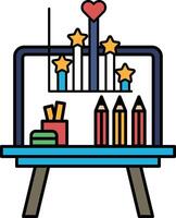 A blue table with a drawing board and a heart on it vector