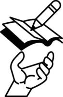 hand holding a pencil and a book vector