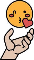 A cartoon drawing of a hand holding a heart with a kiss on it vector