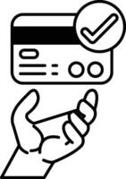 hand holding a credit card with a check mark on it vector