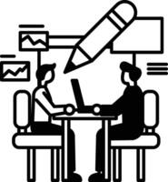men sitting at a table with a pen on the table vector