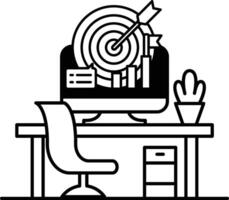 computer monitor with a bullseye on it sits on a desk with a chair vector