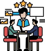 Three men are sitting around a table with a man in the middle vector
