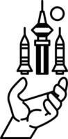 hand is holding three rockets in a circle vector