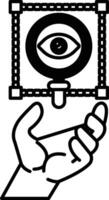 Ahand holding a magnifying glass over a eye vector