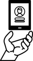 hand holding a cell phone with a person face on it vector