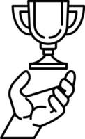 hand holding a trophy in line art style vector