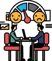 Two men sitting at a table with a smiley face on the left vector