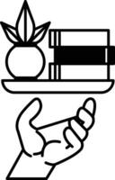 hand holding a pineapple and a stack of books vector