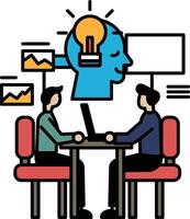 Two men sitting at a table with a light bulb on their heads vector
