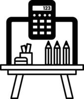 desk with a calculator and pencils on it vector
