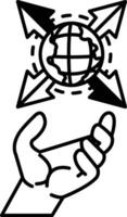 hand is holding a globe with four arrows pointing in different directions vector
