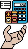 A hand holding a calculator with the numbers on it vector