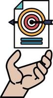 A hand holding a piece of paper with a target on it vector