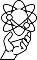 hand holding a sphere with three smaller spheres inside it vector