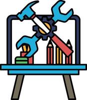A blue and white drawing of a toolbox with a hammer, screwdriver, and wrench vector
