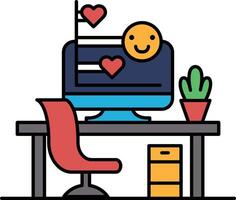 A computer monitor with a smiling face and hearts surrounding it vector
