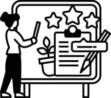 woman is standing in front of a white board with a pencil and a plant vector