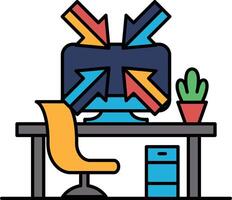 A computer monitor with arrows pointing to it and a plant in a pot vector