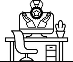 computer monitor is shown with a hand on it and a star on the screen vector