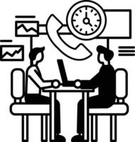 men sitting at a table with a clock in the background vector