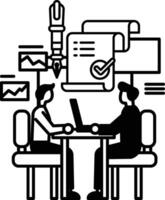 men sitting at a table with a pen and paper in front of them vector