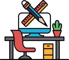 A computer monitor with a pencil and ruler on it vector