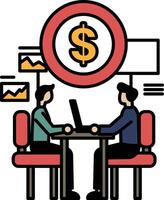 Two men sitting at a table with a dollar sign in the middle vector