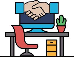 A hand shaking a computer monitor vector