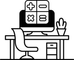 computer monitor with a calculator and a plant on a desk vector