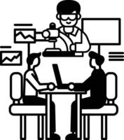 people are sitting at a table with a laptop in front of them vector