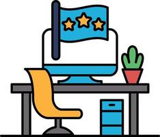 A computer monitor sits on a desk with a flag and three stars in the background vector