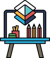 A drawing board with a colorful design and a stack of pencils vector