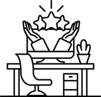 computer monitor is shown with two hands holding up three stars vector