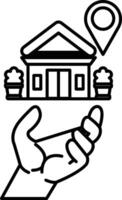 hand is holding a house and a pin is on the house vector