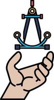 A hand holding a ruler and a compass vector