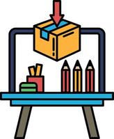 A box is being pulled out of a box, and a pencil is on the table vector